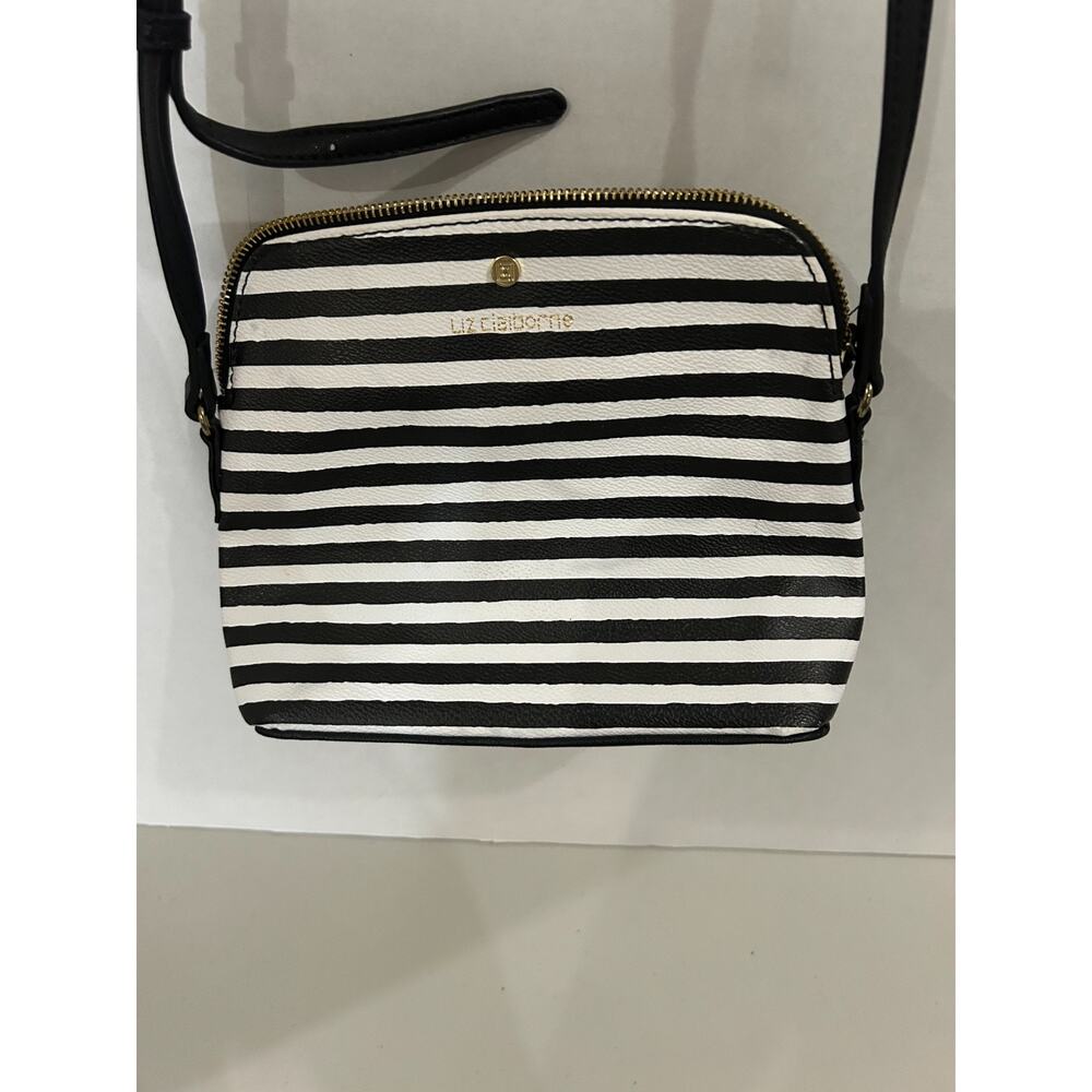 Liz Claiborne Crossbody Bag White Black Striped Small Purse Adjustable - Picture 3 of 9